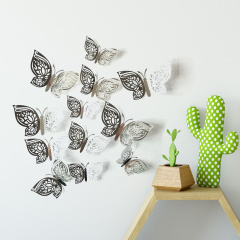 3D наклейки бабочки серебряные резные, 12 шт.