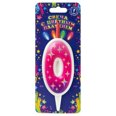 Свеча Цифра, 0 Цветное пламя, 4,3 см.
