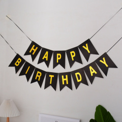Гирлянда Флажки, Happy Birthday, Черный/Золото, 500 см, 1 уп.