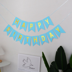 Гирлянда Флажки, Happy Birthday, Голубой/Золото, 500 см, 1 уп.